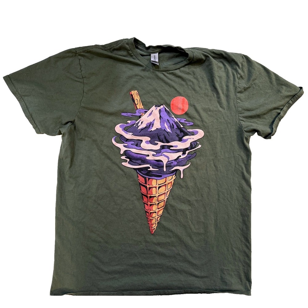 Mount Fuji Y2K TShirt Mens XL Ice Cream Cone Colorblock Nature Hiking Outdoors